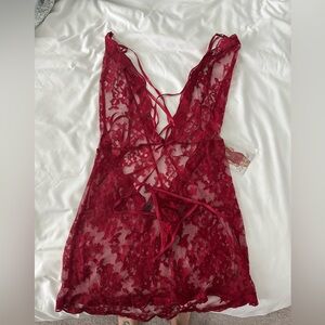 Dreamgirl Burgundy Lace Chemise Set